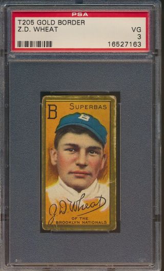 1911 T205 Gold Border Zach Wheat Dodgers Psa 3 Vg (sgwb)