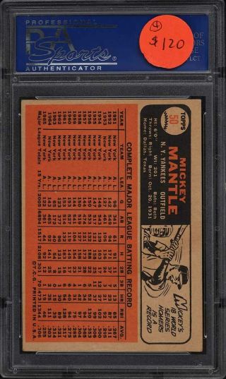 1966 Topps Mickey Mantle 50 PSA 4 VGEX 2
