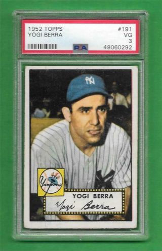 1952 Topps 191 Yogi Berra Psa Vg 3 York Yankees Vintage Baseball Card