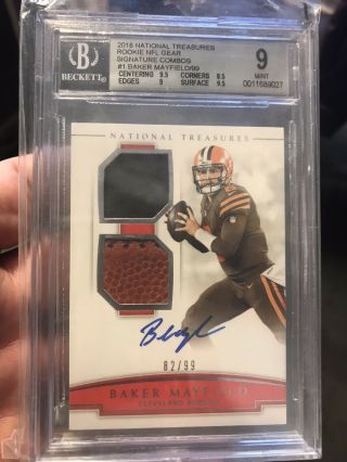 2018 National Treasures Baker Mayfield Nfl Gear Signature Combos 82/99 Rpa Rc