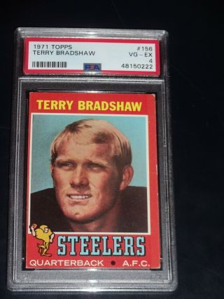1971 Topps Terry Bradshaw Rookie Psa 4 Vg - Ex 156 Rc Crease Freshly Graded
