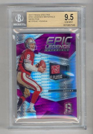 Steve Young 2017 Panini Spectra Neon Pink Logo Tag Patch 2/4 Bgs 9.  5 Gem