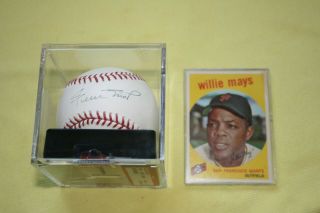 Willie Mays Autographed Baseball,  Psa/dna,  9.  5 & Willie Mays 1959 Topps 50
