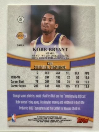 Kobe Bryant 1999 - 00 Topps Gold Label Class 1 2 & 3 22 Refractor SSP Ultra Rare 5