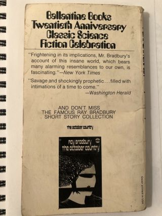 Ray Bradbury ' s FAHRENHEIT 451 Vintage Paperback 34th Printing Jan,  1974 2