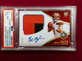 2018 Panini Limited Baker Mayfield - Gold Patch - Auto Rookie 14/20 - Psa 8.  Nm - Mt