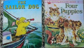 2 Vintage Little Golden Books (sydney Ed) The Sailor Dog,  Four Puppies