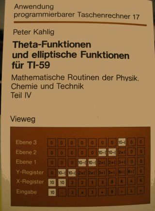 Peter Kahlig Theta - Funktionen Und Elliptische Funktionen Für Ti - 59 Texas Instrum