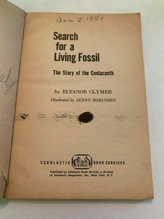 1966 Search For A Living Fossil by Eleanor Clymer Scholastic 1st Printing 2