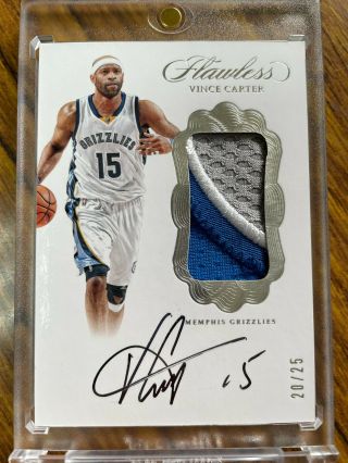 2016 - 17 Panini Flawless Vince Carter Sliver Game Patch Auto Autograph 20/25