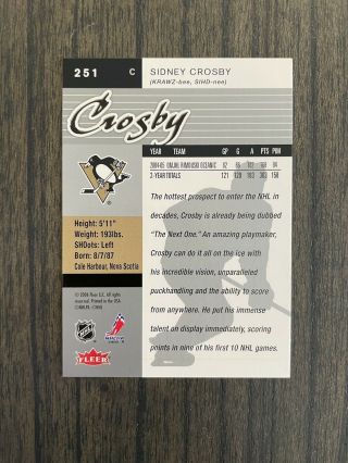 2005 - 06 Fleer Ultra 251 Sidney Crosby Rookie HIGH GRADE? Sharp corners 6