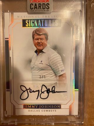 Jimmy Johnson Autograph 2018 National Treasures Signatures Dallas Cowboys 3/5