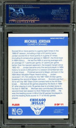 1987 Fleer Basketball Sticker 2 Michael Jordan PSA 5 2