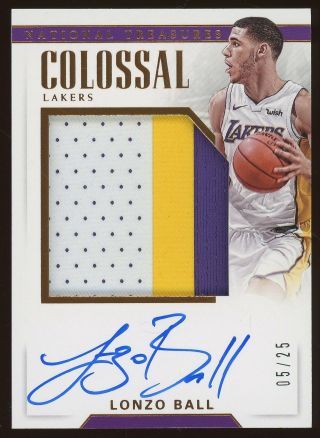 2017 - 18 National Treasures Colossal Lonzo Ball Rpa Rc 3 - Color Patch Auto 5/25
