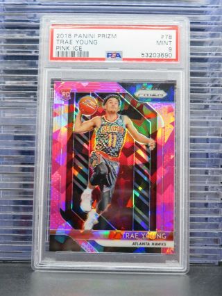 2018 - 19 Prizm Trae Young Pink Ice Rookie Card Rc 78 Psa 9 Hawks M10