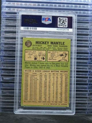 1967 Topps Mickey Mantle 150 PSA 2.  5 Yankees J23 2