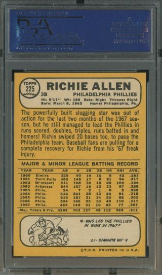 1968 Topps SETBREAK 225 Richie Allen Philadelphia Phillies PSA 9 2