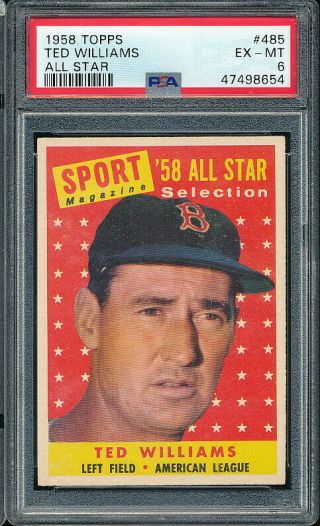 1958 Topps Ted Williams All - Star 485 Psa 6 - Red Sox (dead Centered)