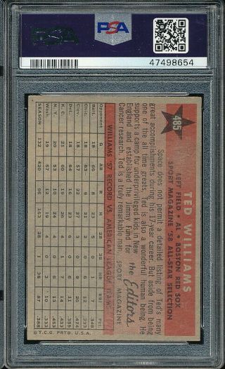 1958 Topps Ted Williams All - Star 485 PSA 6 - Red Sox (dead centered) 2
