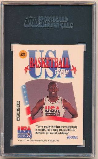 1991 - 92 Skybox Michael Jordan 534 US Olympic Team SGC 10 GEM Bulls 2
