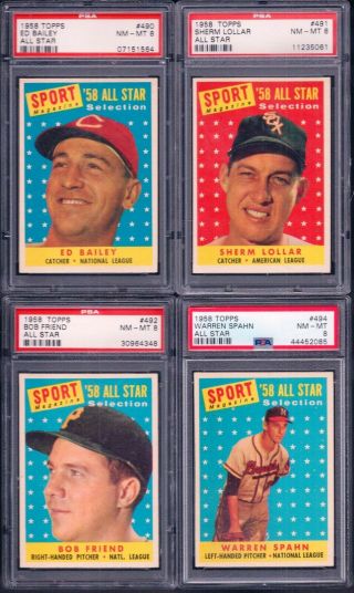 Psa 8 1958 Topps 494 Warren Spahn Milwaukee Braves All - Star Holder Hi - End 8
