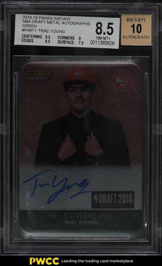 2018 Panini Instant Draft Night Metal Green Trae Young Rookie Auto /10 Bgs 8.  5