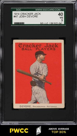 1914 Cracker Jack Josh Devore 47 Sgc 3 Vg (pwcc - A)