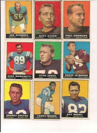 1961 Topps Football Near Set 183/198 Unitas,  Starr,  Hornung,  Kemp,  Blandatittle
