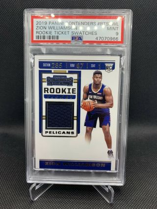 2019 - 20 Panini Contenders Zion Williamson Rookie Ticket Swatches Psa 9 Rts - Zwl