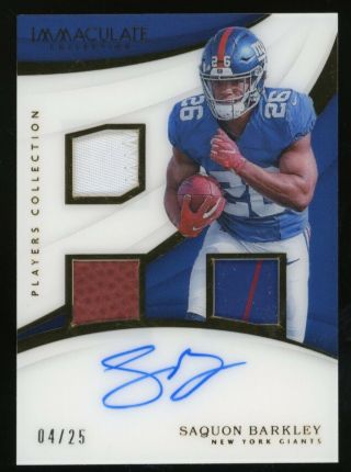 2018 Immaculate Saquon Barkley Giants Rpa Rc Jersey Ball Glove Patch Auto /25