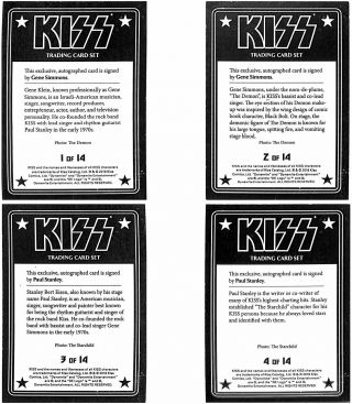 KISS Deluxe Trading Card Autograph Set of 4 Gene Simmons & Paul Stanley 2
