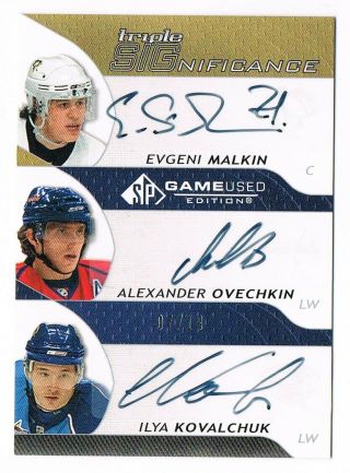 2008 - 09 Sp Game - Triple Significance Autograph Malkin Ovechkin Kovalchuk /10