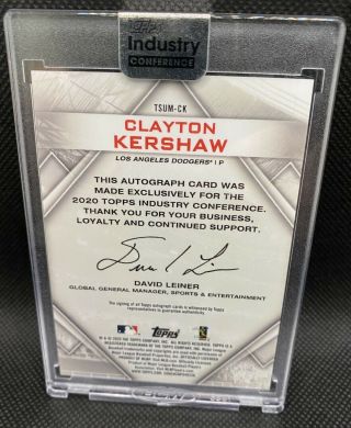 2020 Topps Industry Conference CLAYTON KERSHAW Auto 11/15 SSP Dodgers Autograph 2