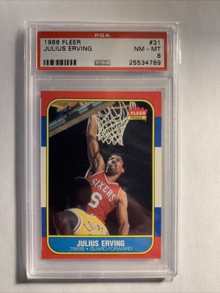1986 Fleer 31 Basketball Julius Erving Hof Psa 8