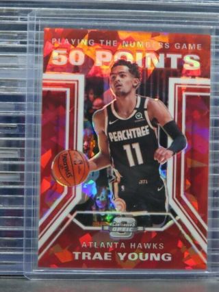 2019 - 20 Contenders Optic Trae Young Numbers Game Red Cracked Ice Prizm P56