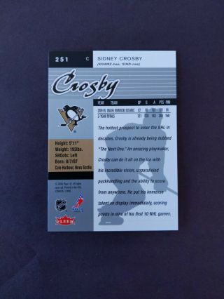 2005 - 06 Fleer Ultra 251 Sidney Crosby Rookie Pittsburgh Penguins 2