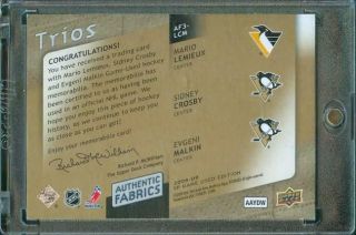 2008 - 09 SP Game LEMIEUX/CROSBY/MALKIN Trios Patch 1/15 Penguins AF3 - LCM 2
