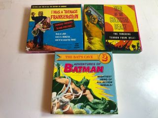 Vintage 8mm Films - 3 Horror Movies In Boxes,  5 " Reels Batman Colossal Beast,