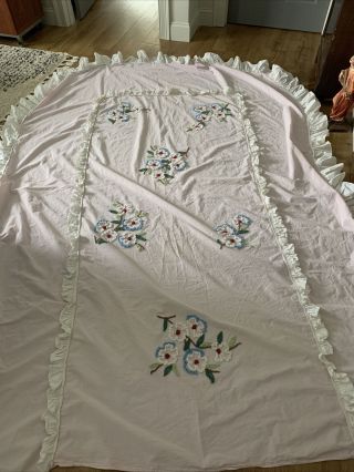 Vintage Twin Cabin Crafts Needle Tuft Cotton Chenille Floral Bedspread