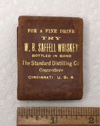 Wb Saffell Whiskey Standard Distilling Leather Match Holder Safe Vintage Pre Pro