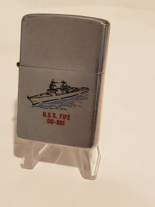1981 Vintage Zippo Lighter Military Us Navy Ship Uss Fife Dd - 991 Double - Sided