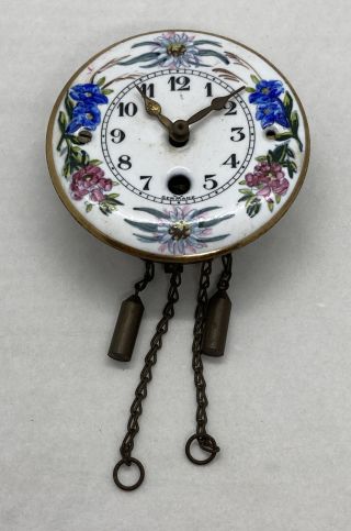 Vintage Rare Mini Wall Mechanical Clock With Porcelain Dial / Repair