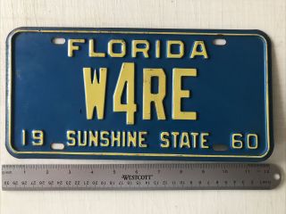 Vintage 1960 Florida Ham Radio License Plate Tag W4re Sunshine State