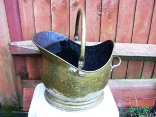 Vintage Helmet Shaped Solid Copper Fireplace Log / Coal Scuttle Bucket With Hand