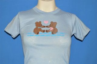 Vintage 80s Sausalito Teddy Bears Love Light Blue T - Shirt Youth Medium Ym