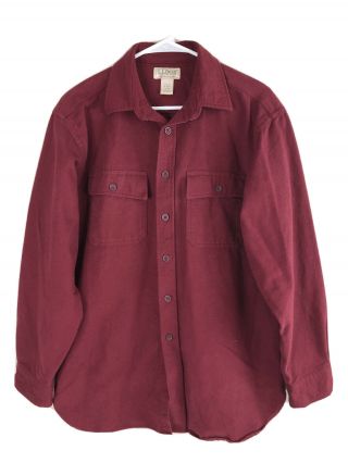 Vintage Ll Bean Chamois Cloth Shirt Mens Medium Red Heavy Cotton Long Sleeve Euc