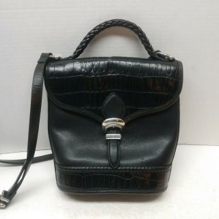 Vintage Brighton Black Smooth Leather Black Croc Trim Shoulder Bag Handbag Purse