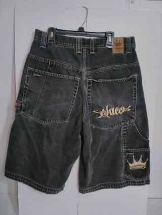 Vtg Jnco Jeans Gold Crown Wide Leg carpenter Black/Washed Grey Jean Shorts Sz 32 2