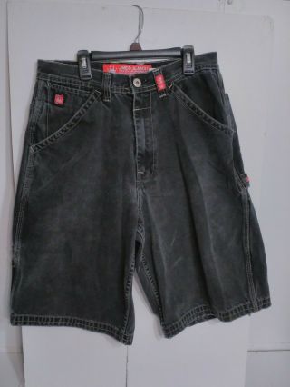 Vtg Jnco Jeans Gold Crown Wide Leg carpenter Black/Washed Grey Jean Shorts Sz 32 3