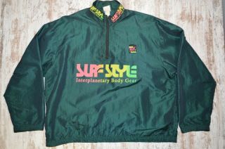 Vintage Surf Style Interplanetary Gear Windbreaker Jacket Pullover Vtg 90s Green